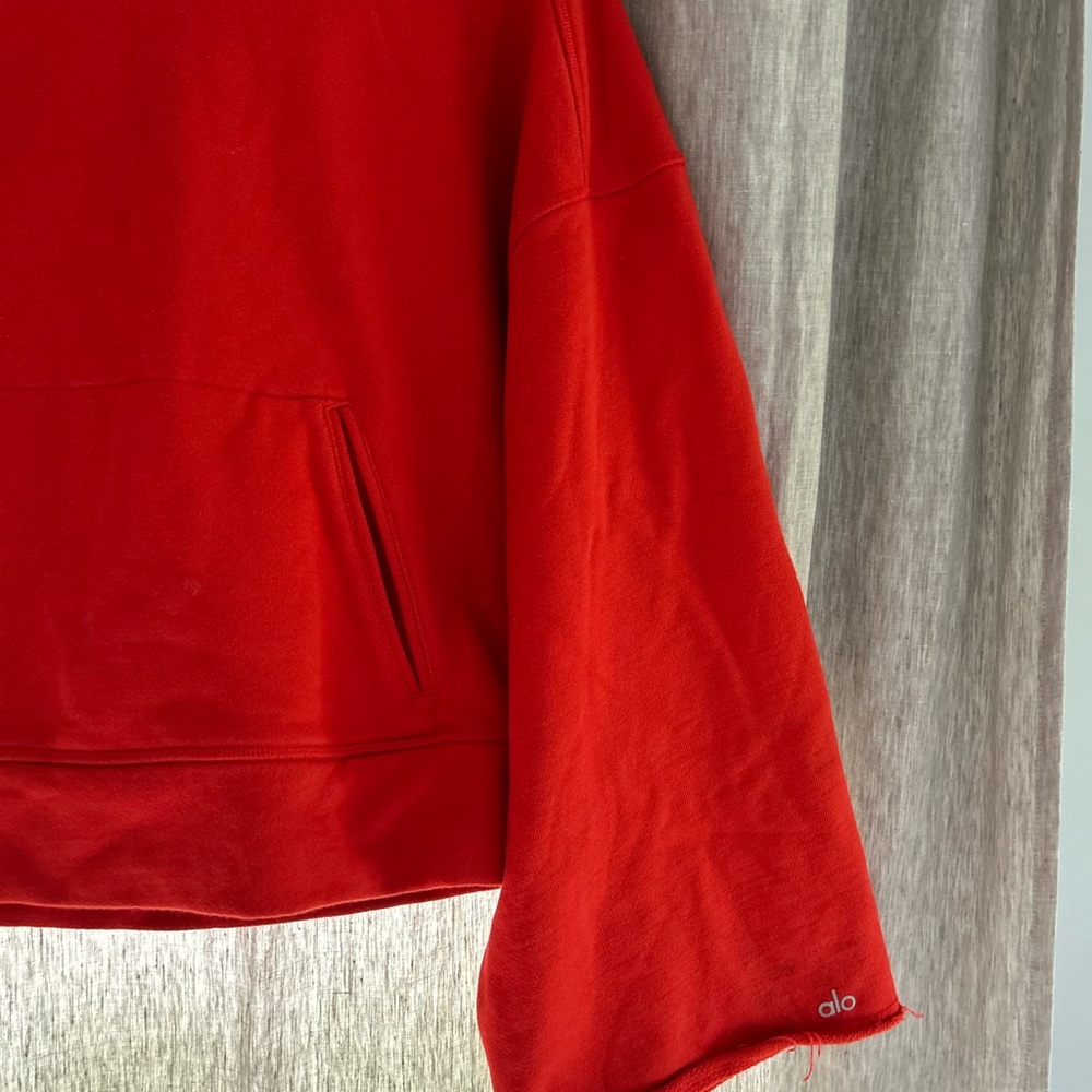 ALO RED LOW KEY OVERSIZED FRENCH TERRY HOODED SWEATSHIRT